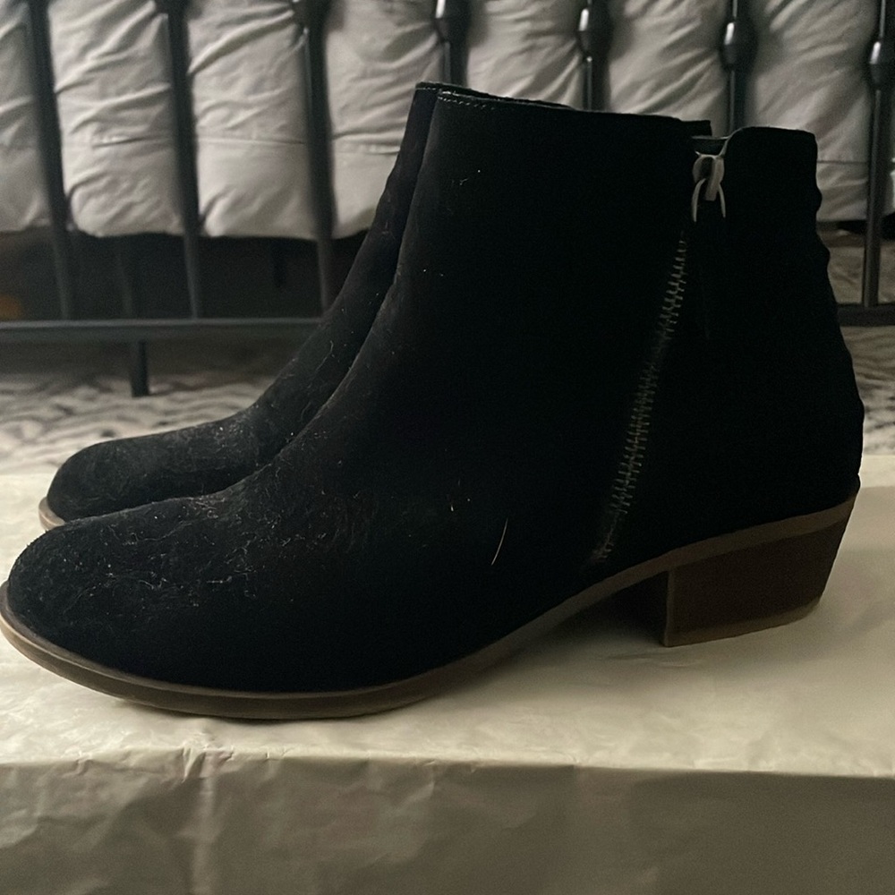 Black suede ankle boots.